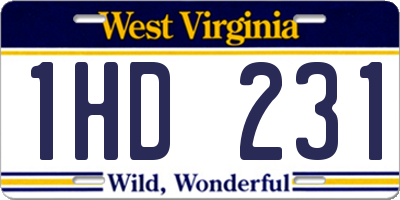 WV license plate 1HD231