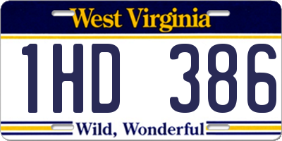 WV license plate 1HD386