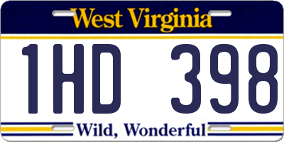 WV license plate 1HD398