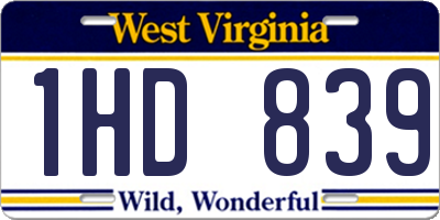 WV license plate 1HD839