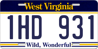 WV license plate 1HD931