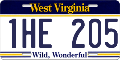 WV license plate 1HE205