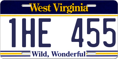 WV license plate 1HE455