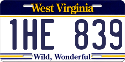 WV license plate 1HE839