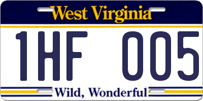 WV license plate 1HF005