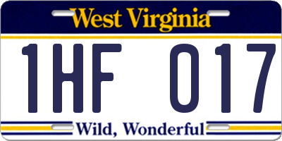 WV license plate 1HF017