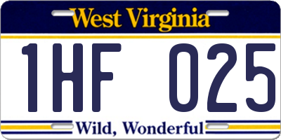 WV license plate 1HF025