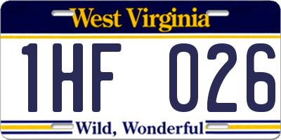 WV license plate 1HF026