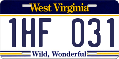 WV license plate 1HF031