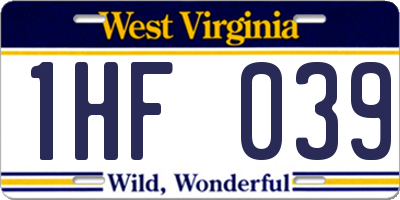 WV license plate 1HF039