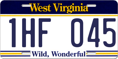 WV license plate 1HF045