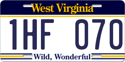 WV license plate 1HF070