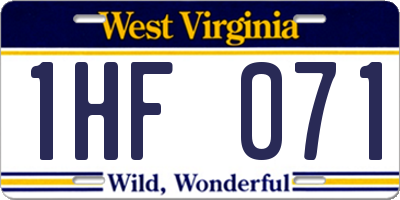 WV license plate 1HF071
