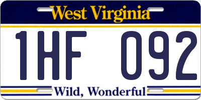 WV license plate 1HF092