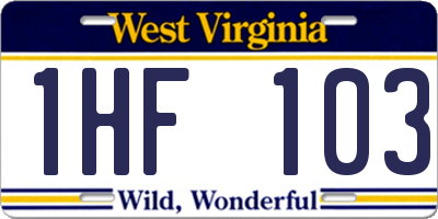 WV license plate 1HF103