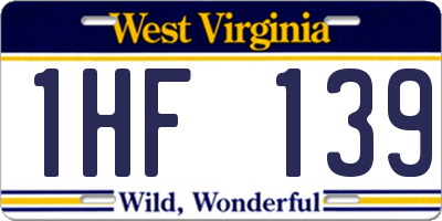 WV license plate 1HF139