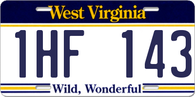 WV license plate 1HF143