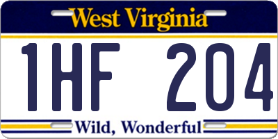WV license plate 1HF204