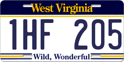 WV license plate 1HF205