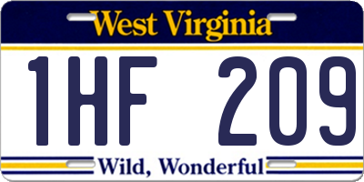 WV license plate 1HF209