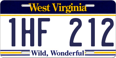 WV license plate 1HF212