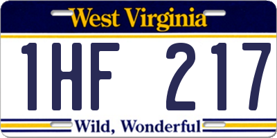 WV license plate 1HF217