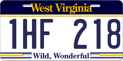 WV license plate 1HF218