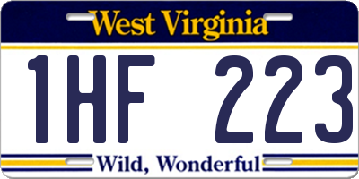 WV license plate 1HF223
