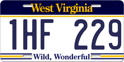WV license plate 1HF229