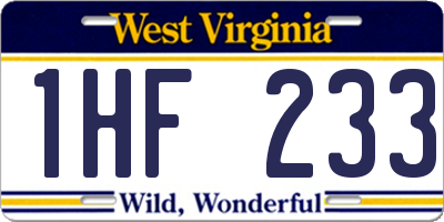 WV license plate 1HF233