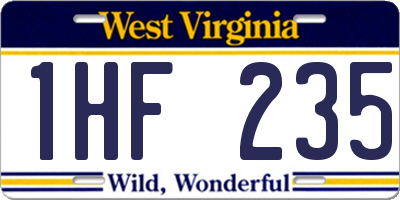 WV license plate 1HF235