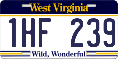 WV license plate 1HF239