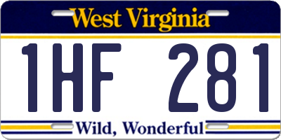 WV license plate 1HF281