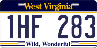 WV license plate 1HF283