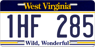 WV license plate 1HF285