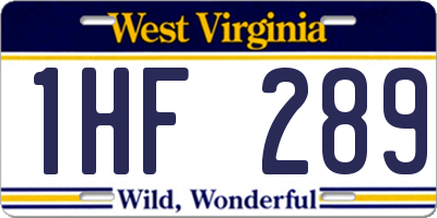 WV license plate 1HF289