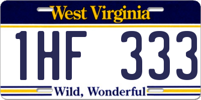 WV license plate 1HF333