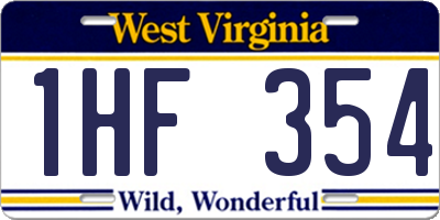 WV license plate 1HF354