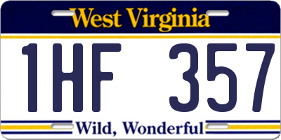 WV license plate 1HF357