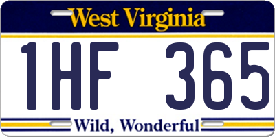 WV license plate 1HF365