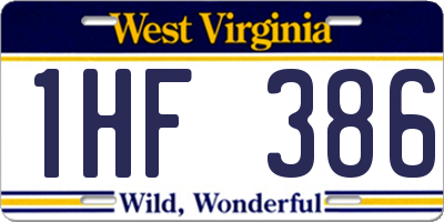 WV license plate 1HF386
