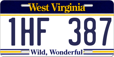 WV license plate 1HF387