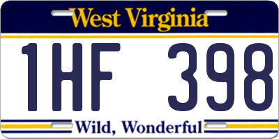 WV license plate 1HF398