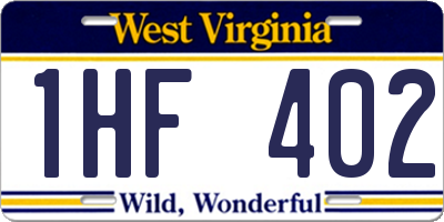 WV license plate 1HF402