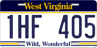 WV license plate 1HF405
