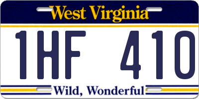 WV license plate 1HF410
