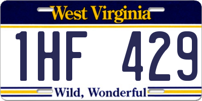 WV license plate 1HF429