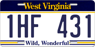 WV license plate 1HF431