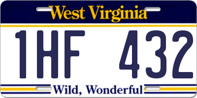 WV license plate 1HF432