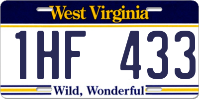 WV license plate 1HF433